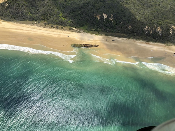 An aerial photo of Maheno Ship Wreck: a symbol of Fraser Island