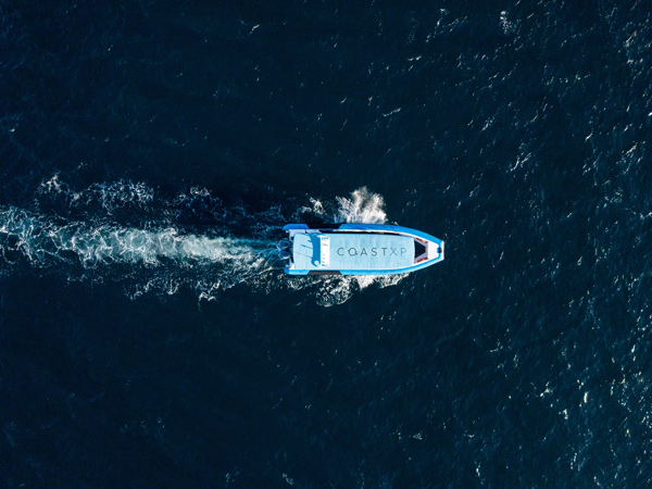 an aerial view of CoastXP at sea