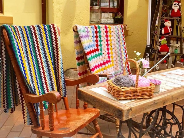 knitting needles and wool blankets at The Tea Cosy, The Rocks