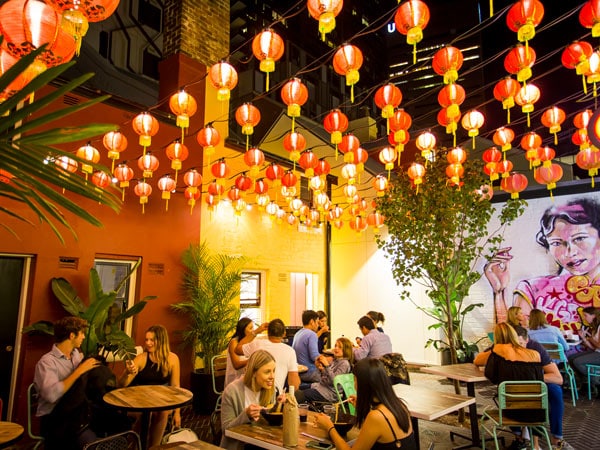 a vibrant dining atmosphere at Spice Alley, Chippendale