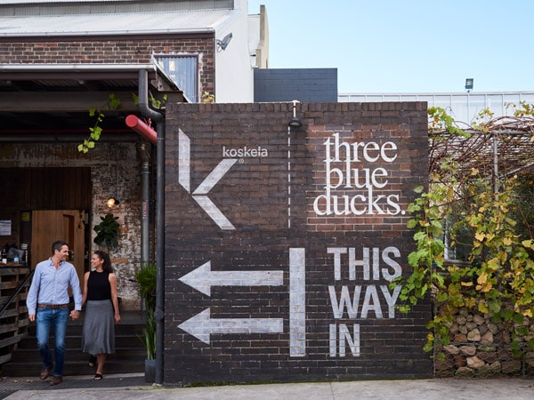 the restaurant exterior of Three Blue Ducks, Rosebery