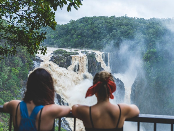 two women at the Barron Falls Lookout, Cairns