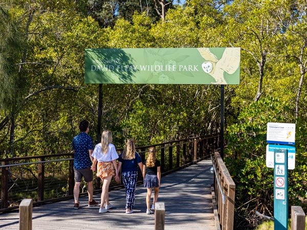 a family entering the David Fleay Wildlife Park