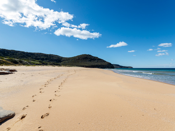 footprints on the sand at Tallow Beach, Box Head