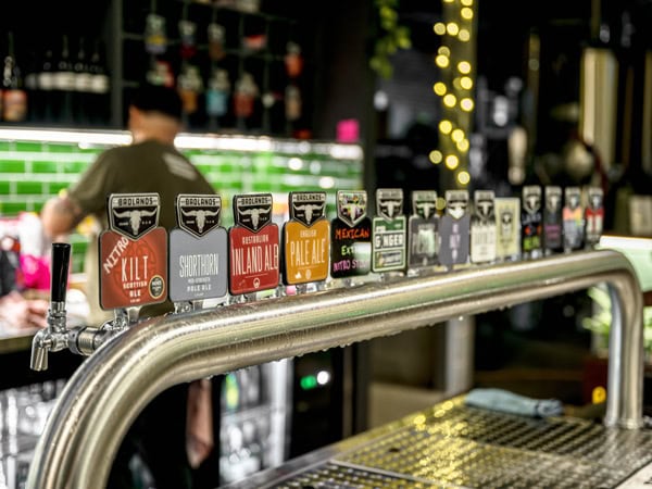 the beer tap countertop at Badlands Brewery, Orange