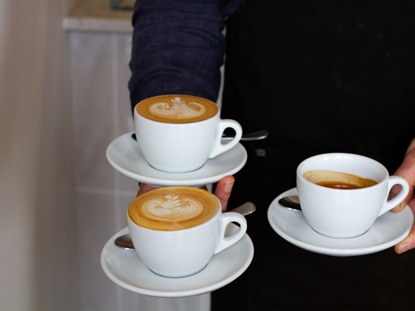three cups of coffee at Cobb’s Coffee, Ballarat