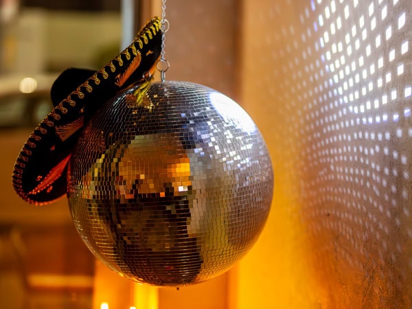 a disco ball at Bar Cabrón