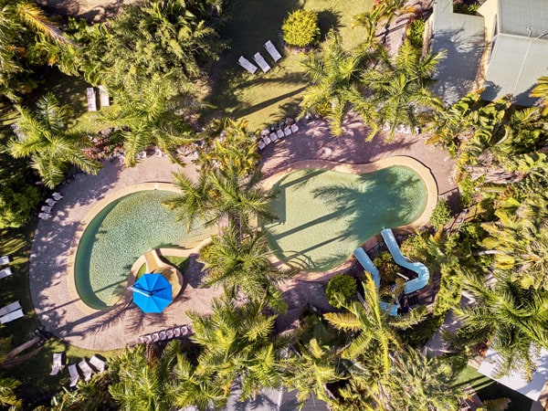 an aerial view of the pool and surrounding landscapes at Darlington Beach Holiday Resort
