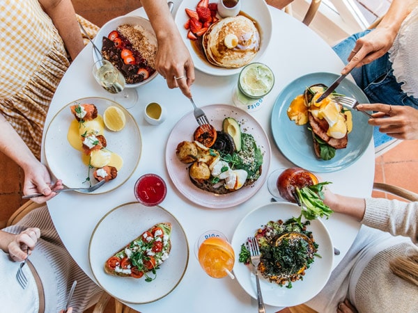 a table-top view of food at Diggies Kiama