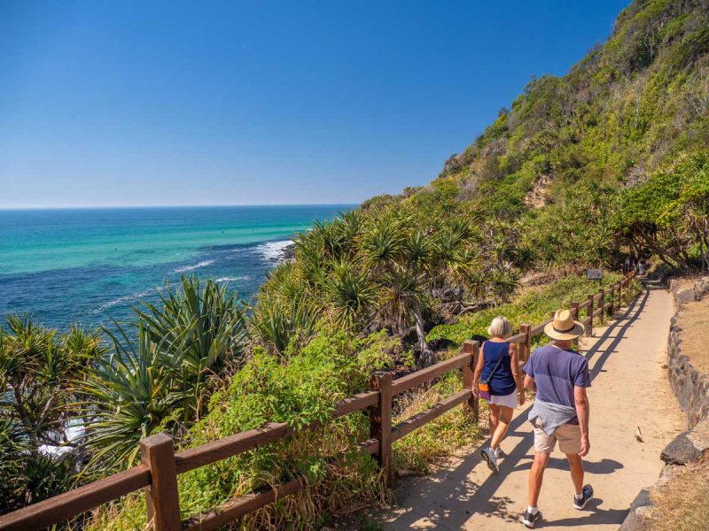 two people walking along Burleigh Head National Park