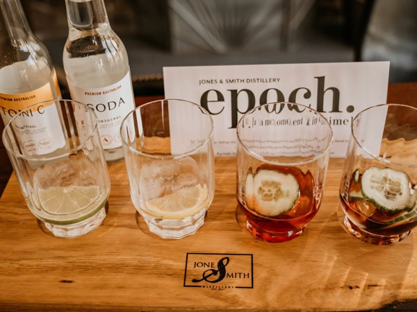 glasses of the signature gin at Jones & Smith branded epoch