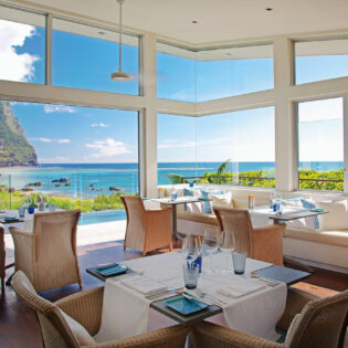 views of Mounts Gower and Lidgbird at Capella Restaurant, Lord Howe Island