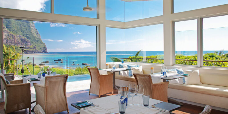 views of Mounts Gower and Lidgbird at Capella Restaurant, Lord Howe Island