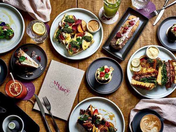 a table-top view of dishes at Ms Mary, Newcastle