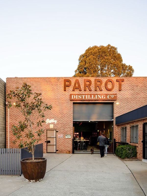 the entrance of Parrot Distilling Co.