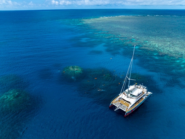 an aerial view of the Passions of Paradise cruise to the Great Barrier Reef