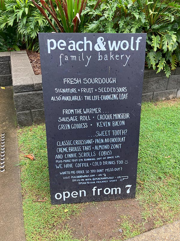 signage of Peach Wolf Family Bakery