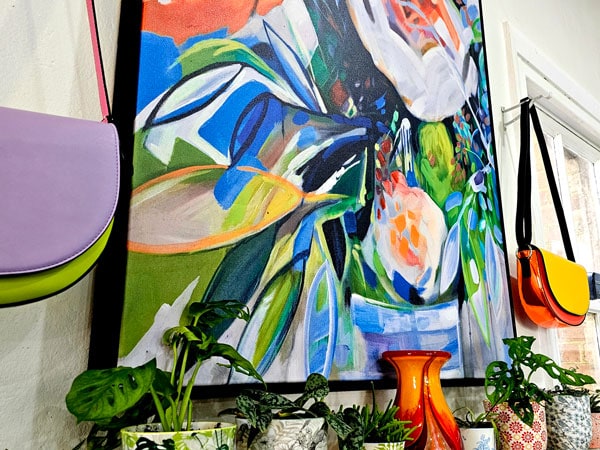 colourful artworks and handbags at Plants n Pretty Pieces in Orange