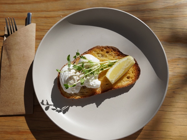 a table-top view of meal at Slingtown Espresso, Newcastle