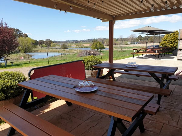 the outdoor seating area at Small Acres Cyder