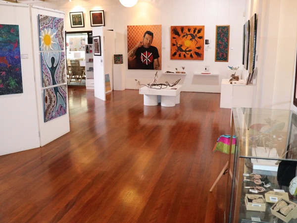 the inside of Wadjar Regional Indigenous Gallery at YarrawarraAboriginal Cultural Centre, Coffs Harbour