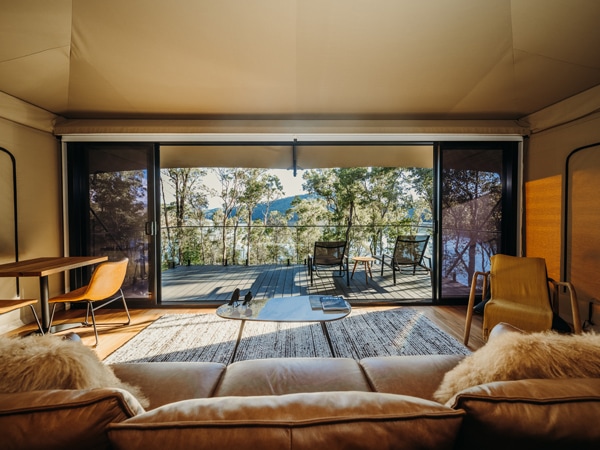 Inside the Peninsula Tents at Marramarra Lodge.