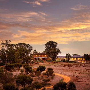 The sun setting over Kingsford the Barossa.