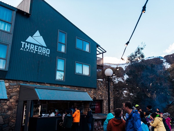 people outside Thredbo Alpine Hotel