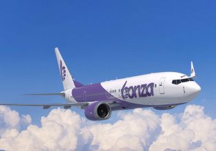 Bonza Airline plane in the sky