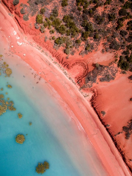 An aerial view of the Roebuck Bay coastline in Broome Western Australia
