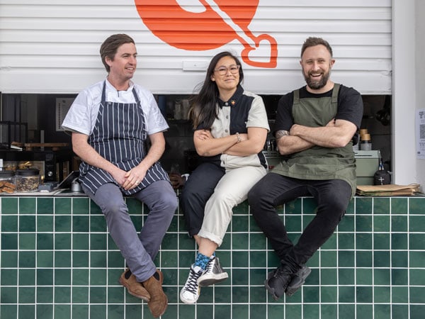 Comma Food & Wine executive chef Matthew Woodhouse with owners Megan Kwee and Adam Cruickshank
