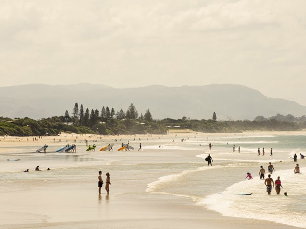 Crowds enjoying a hot day-at Byron Bay's Main Beach