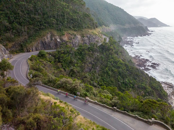 People riding their bikes in nature.