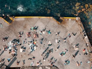 Socially distanced sunbathers near Clovelly in Sydney