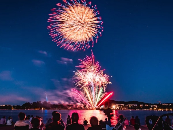 Fireworks above Lake Burley Griffin in Canberra.