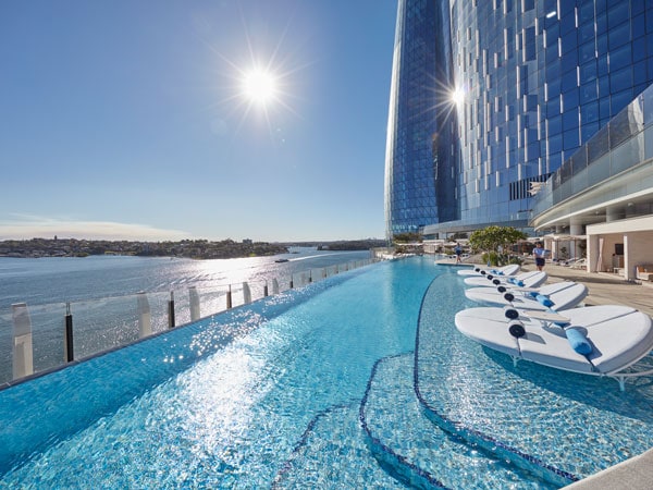 View of the harbour from the infinity pool of the Crown Towers, Sydney