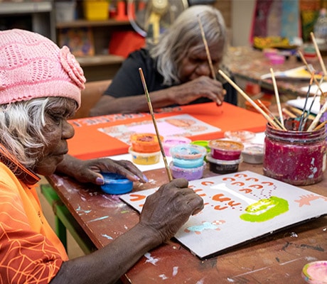 Gladys Anderson and Ruth Dawson painting at Tartukula Art Centre, Tennant Creek, Darwin City, Australia