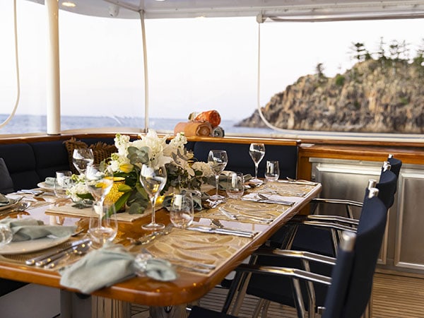 Dining, Phoenix One Superyacht, Whitsundays, the Kimberleys and NT Australia