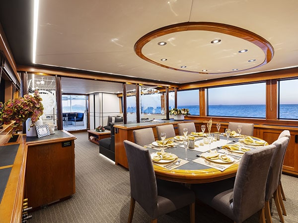 Dining area, Phoenix One Superyacht, the Kimberleys and NT, Australia