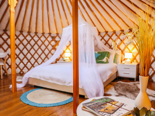 the glamping accommodation at Yurt Hideaway, Mornington Peninsula