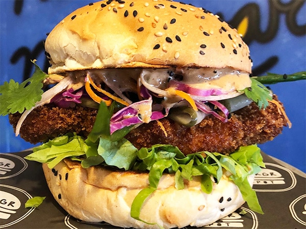 Burger close-up from Brgr Spot.