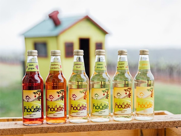 Different flavoured-ciderhouse bottles at Pokolbin in Hunter