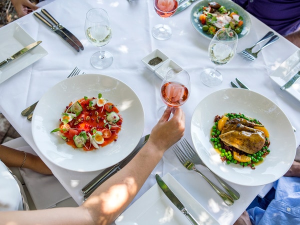 a table-top view of food at Bistro Molines, Hunter Valley