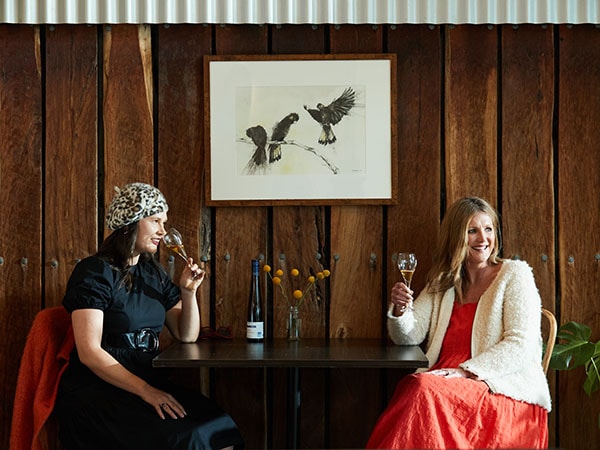Guests drinking, Mount Langi Ghiran, Grampians, Victoria, Australia