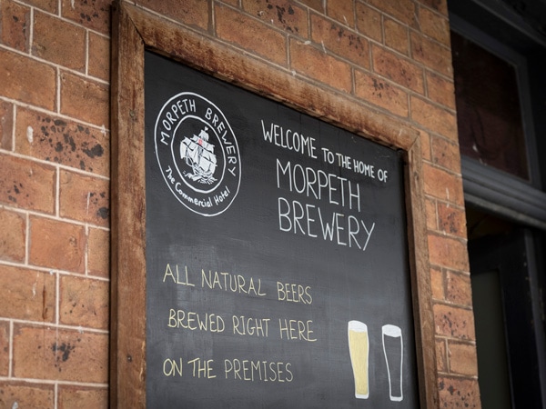 a chalkboard sign at Morpeth Brewery