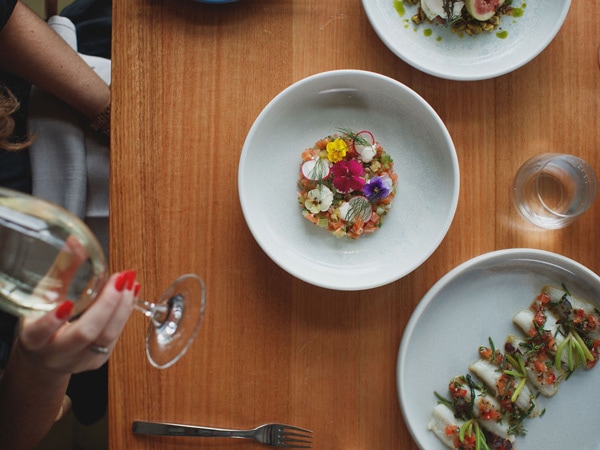 a table-top view of food at Esca Bimbadgen