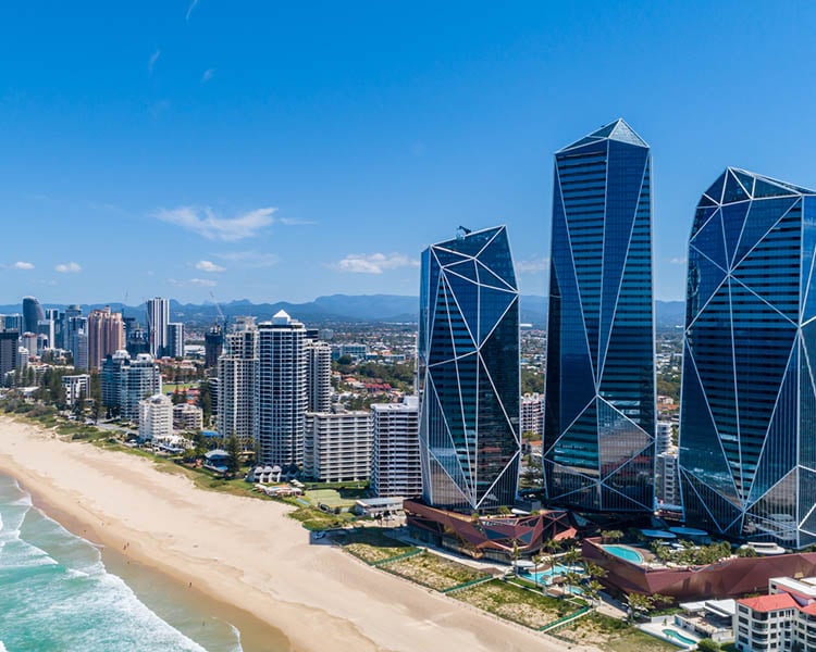 Aerial shot of the Langham facing the beach 