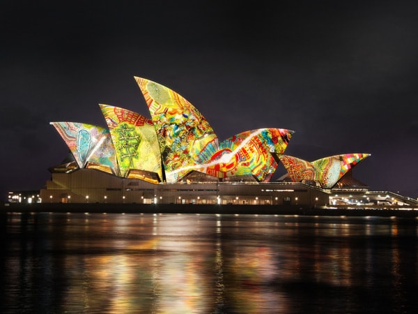 The lighting of the Sails at the Sydney Opera House during Vivid.