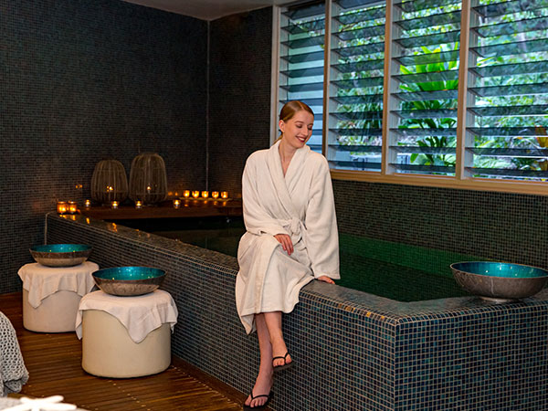 Woman enjoying spa treatment, Stephanies Ocean Spa, Noosa 