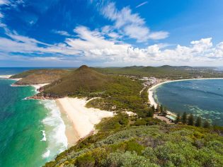 Aerial view of Mt Tomaree, Port Stephens, in NSW Australia